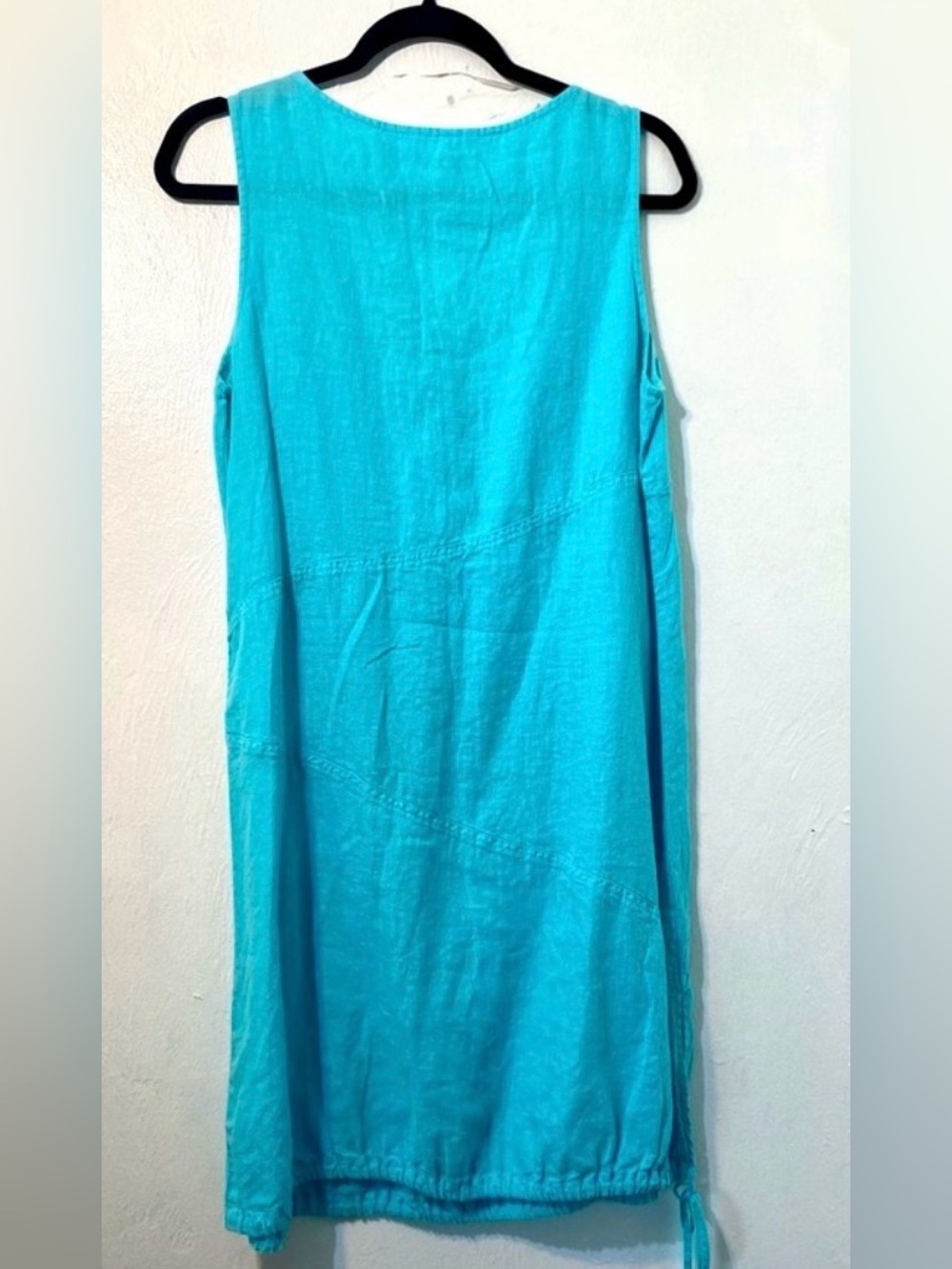 Vtg.Match Point 100% Linen Lagonlook Turquoise Blue Sleeveless Shift Dress.M - Picture 3 of 9